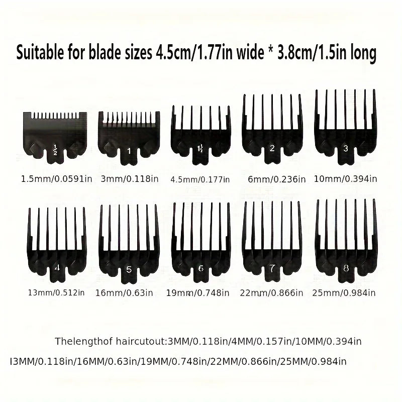 10-Pack Black Hair Clipper Guide Combs – Universal Trimmer Attachments for Barber & Home Salon