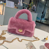 Plush Lamb Fur Small Handbag for Women Soft Chain Shoulder Clutch Square Fur Purse