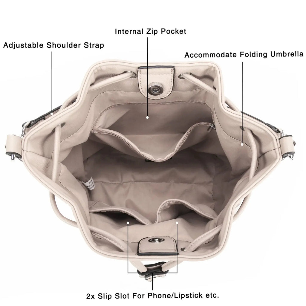 AFKOMST Leather Bucket Bag - Drawstring Crossbody Purse for Women, Medium (9.5 in x 11 in x 5.5 in / 25 x 28 x 14 cm) Hobo Tote with 2 Detachable Shoulder Straps