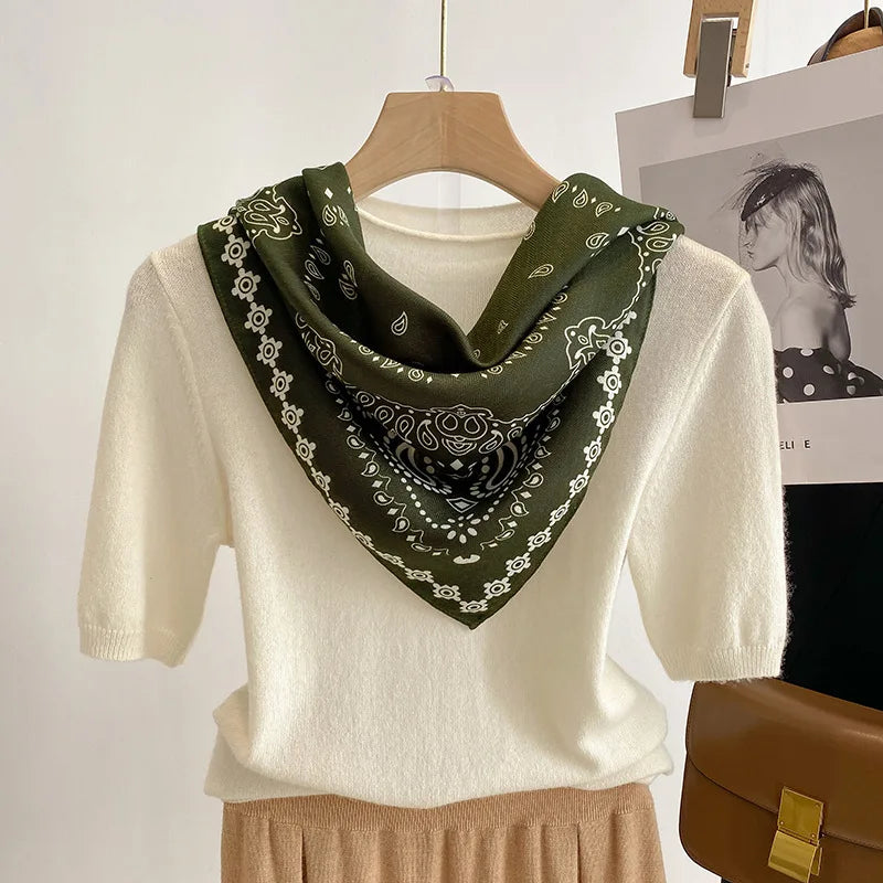 Green Cashew Print Square Scarf 68 x 68 cm (26.8 x 26.8 in) Lightweight Polyester Women's Spring Summer Headscarf Shawl