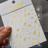 5D Embossed Christmas Nail Stickers – Gold Castle, Garland & Tree, Snowflakes, Bow & Star Decals, Self-Adhesive (8×10 cm / 3.15×3.94 in)