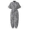 Women's Short Sleeve Lace-Up Dot Leopard Print Jumpsuit with Pockets, Casual Vintage Wide-Leg Ankle-Length