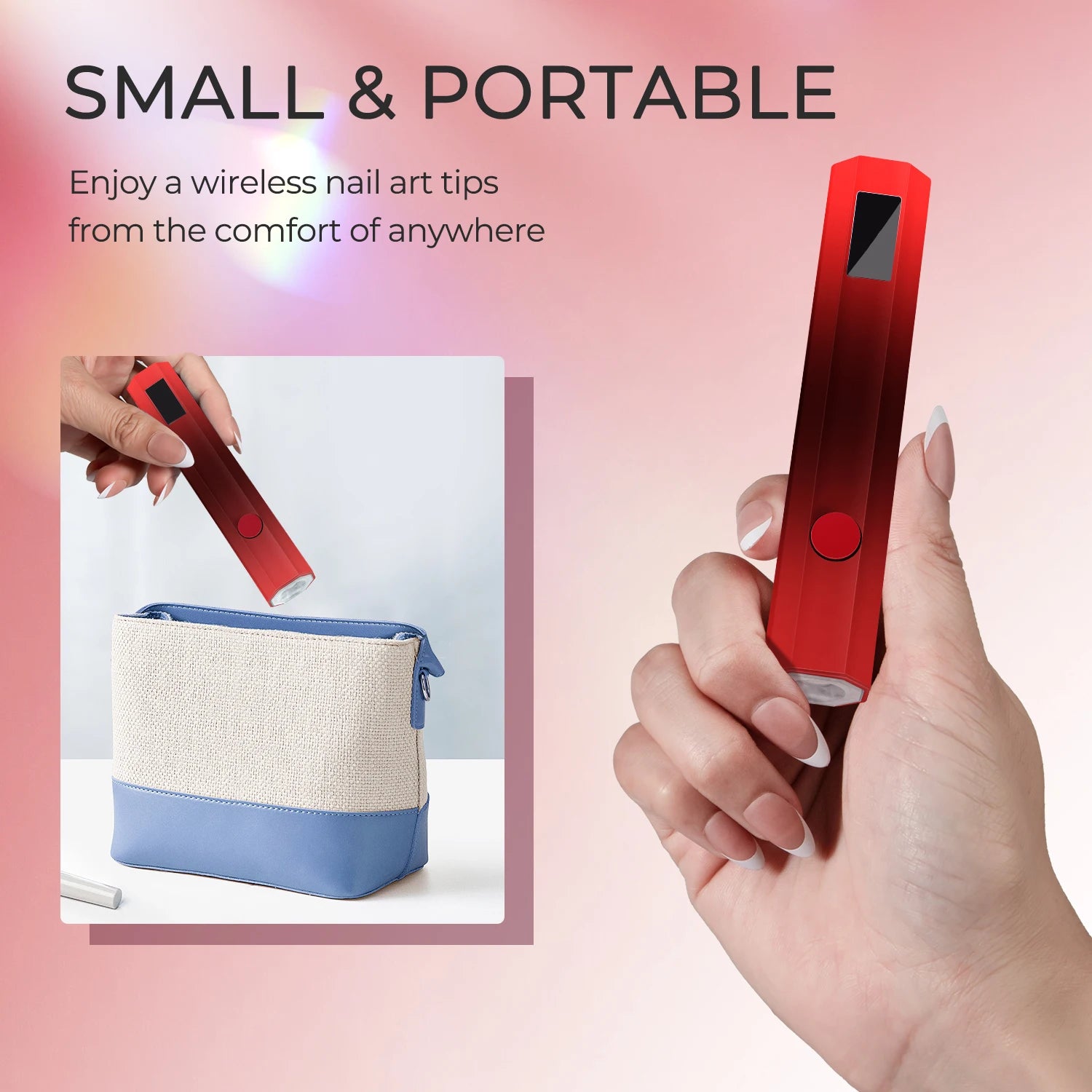 Mini Rechargeable USB-C UV LED Nail Lamp for Gel Polish — Portable Gel Nail Dryer with 20/60s Timers, 395–405 nm