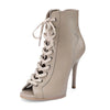 Genuine Leather Open-Toe Ankle Dance Boots for Women - Thin High Heel Jazz Sandals with Zip Closure