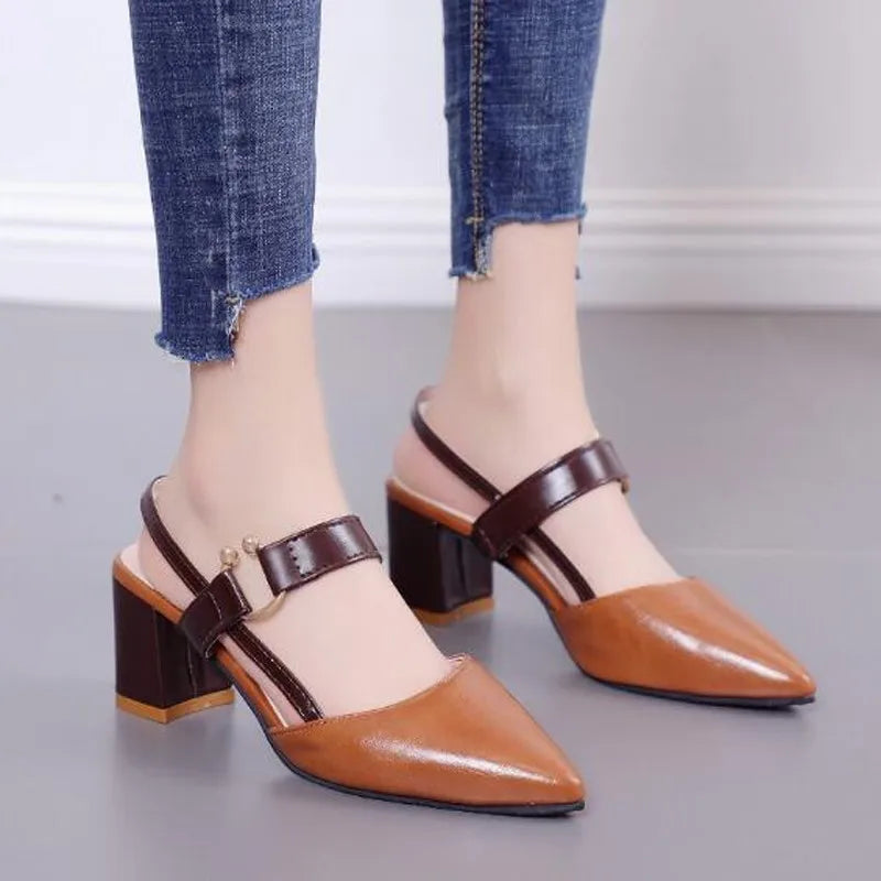 Gladiator Cutout Mary Jane Pumps Round Toe Mid Block Heel (3-5 cm) Strappy Hollow Heels for Women