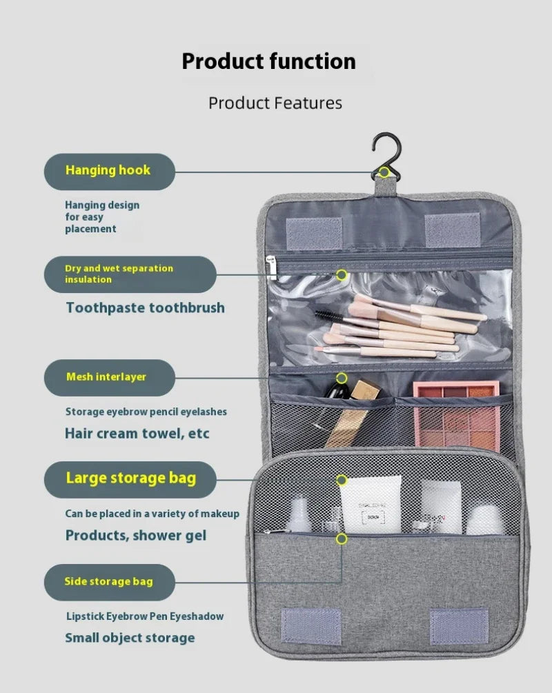 Foldable Hanging Toiletry Bag Organizer Travel Makeup and Cosmetic Case for Business Trips