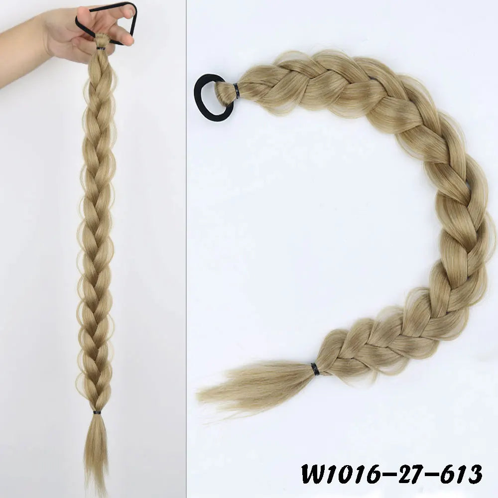 24-Inch (61 cm) Synthetic Braided Ponytail Extension for Women, High-Temperature Fiber Black/Brown with Hair Rope