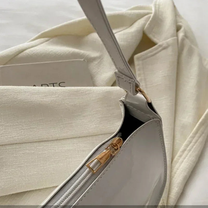 Women's Patent PU Leather Shoulder Bag - Korean Style Hobo Zipper Handbag for Everyday Commuting