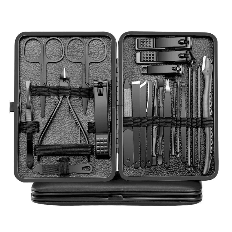 23-Piece Stainless Steel Manicure & Pedicure Set – Portable Nail Clippers, Scissors, Tweezers & Eagle Hook
