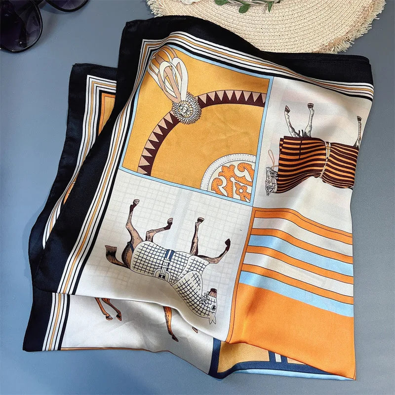 70 x 70 cm (27.6 x 27.6 in) Floral Satin-Look Polyester Square Scarf - Women's Headscarf, Hijab, Hair Band & Wrist Wrap