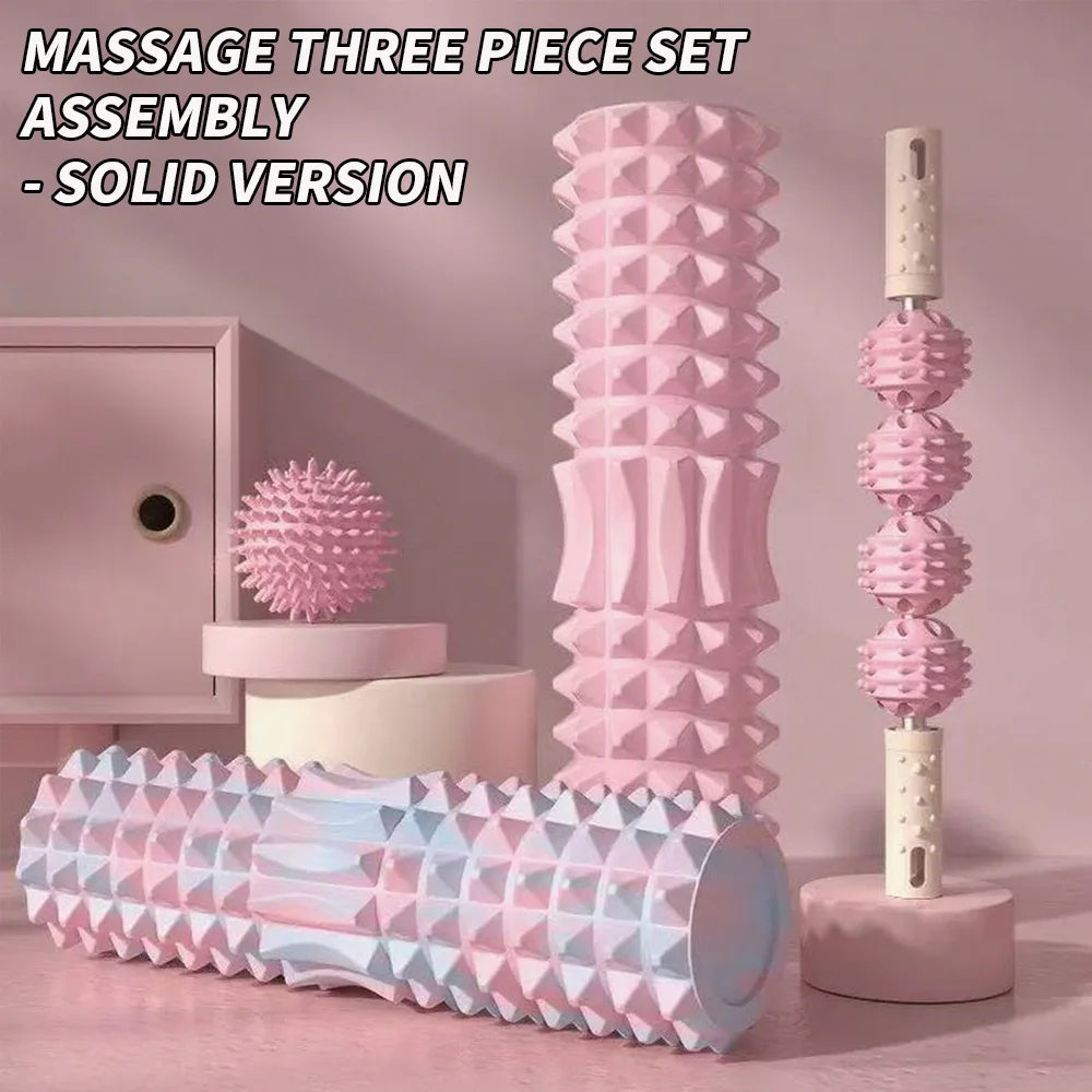 3-Piece Massage Set - Spiky Massage Ball, Hand Roller & Foam Roller for Foot and Body Relief