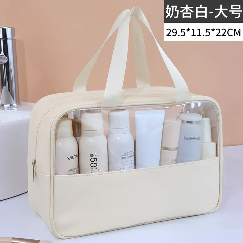 Waterproof Transparent PVC Makeup Bag - Large Travel Cosmetic Organizer with Zipper, 11.8in (30cm)