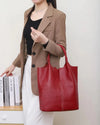 Large Genuine Cowhide Leather Tote Bag - Soft Women's Commuter Shoulder Bucket Handbag