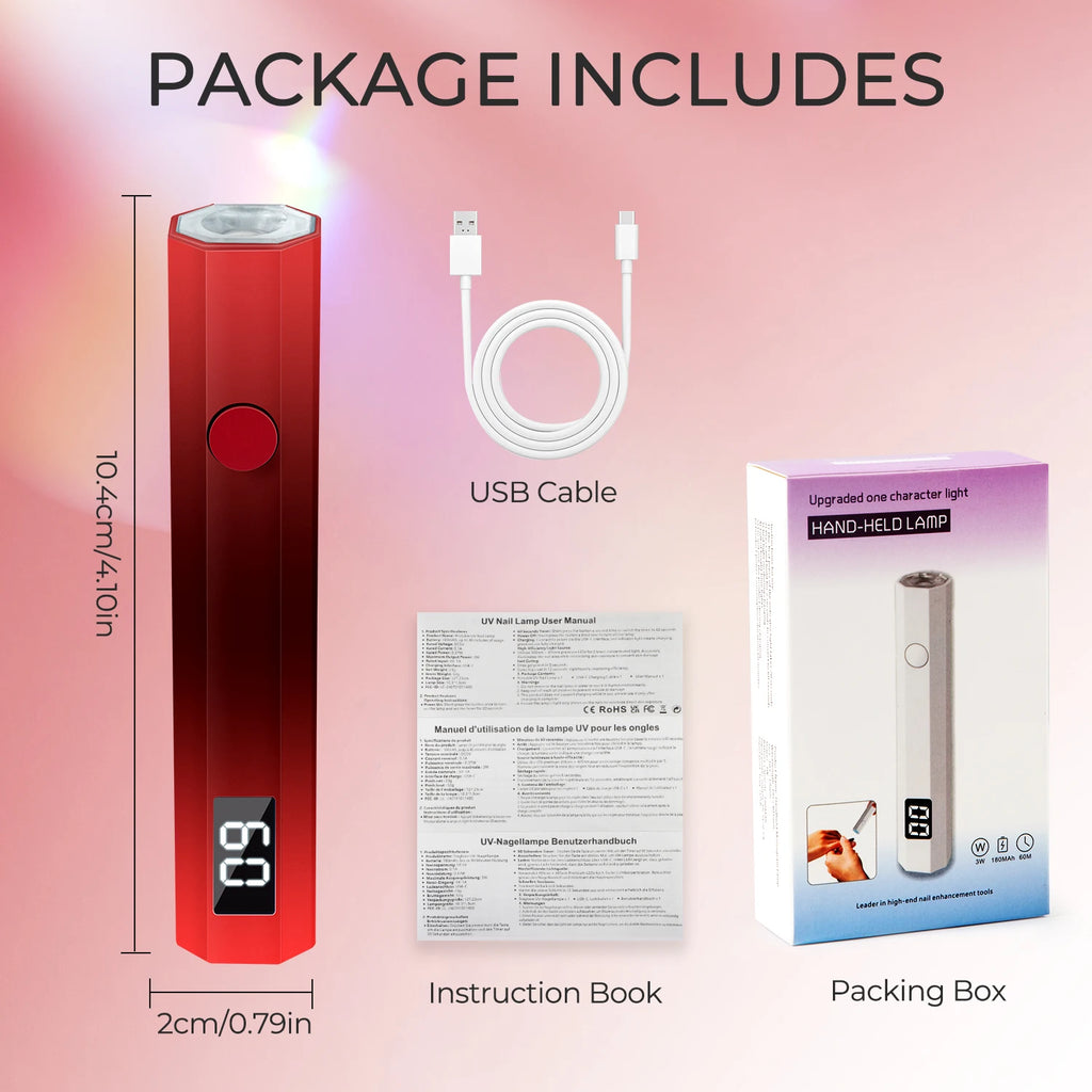 Mini Rechargeable USB-C UV LED Nail Lamp for Gel Polish — Portable Gel Nail Dryer with 20/60s Timers, 395–405 nm