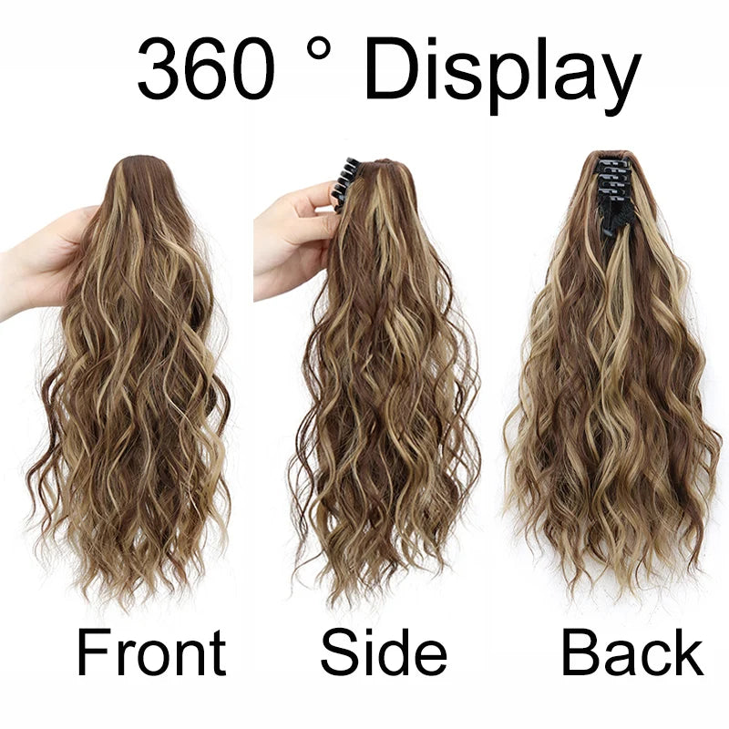 14-Inch (36 cm) Short Curly Clip-In Ponytail Hair Extension Synthetic Claw Clip Hairpiece for Women, Fluffy Blonde or Black