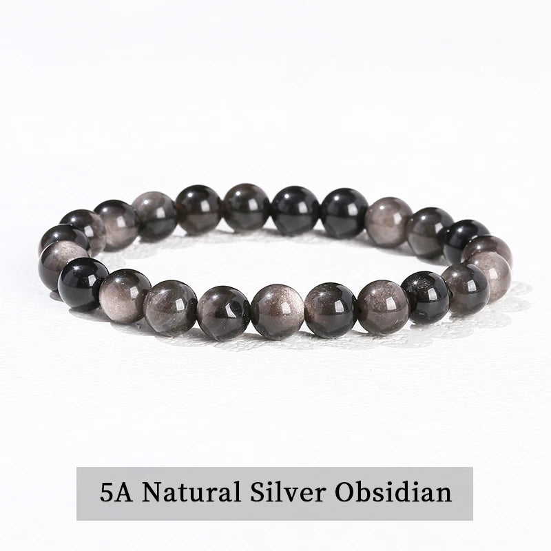 Natural Stone Beaded Bracelet 6/8/10mm — Obsidian Fluorite Quartz Jasper Stretch Yoga Bracelet for Women & Men
