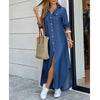Boho Printed Long Sleeve Shirt Maxi Dress — A-Line Ankle-Length with Single-Breasted Buttons