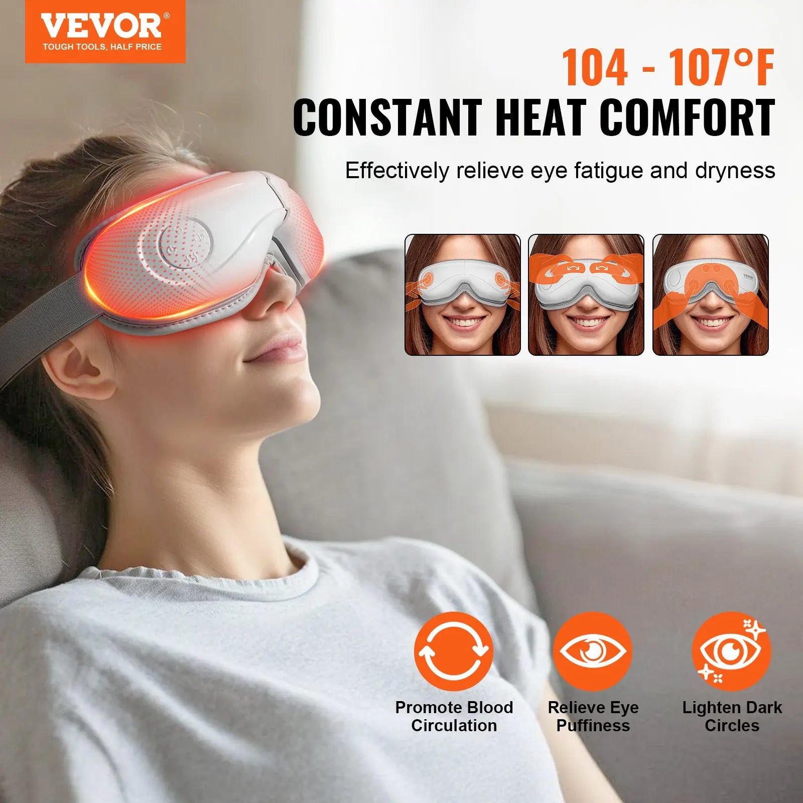 Eye Massager With Heat & Remote Eye Care Device 5 Modes Bluetooth Music