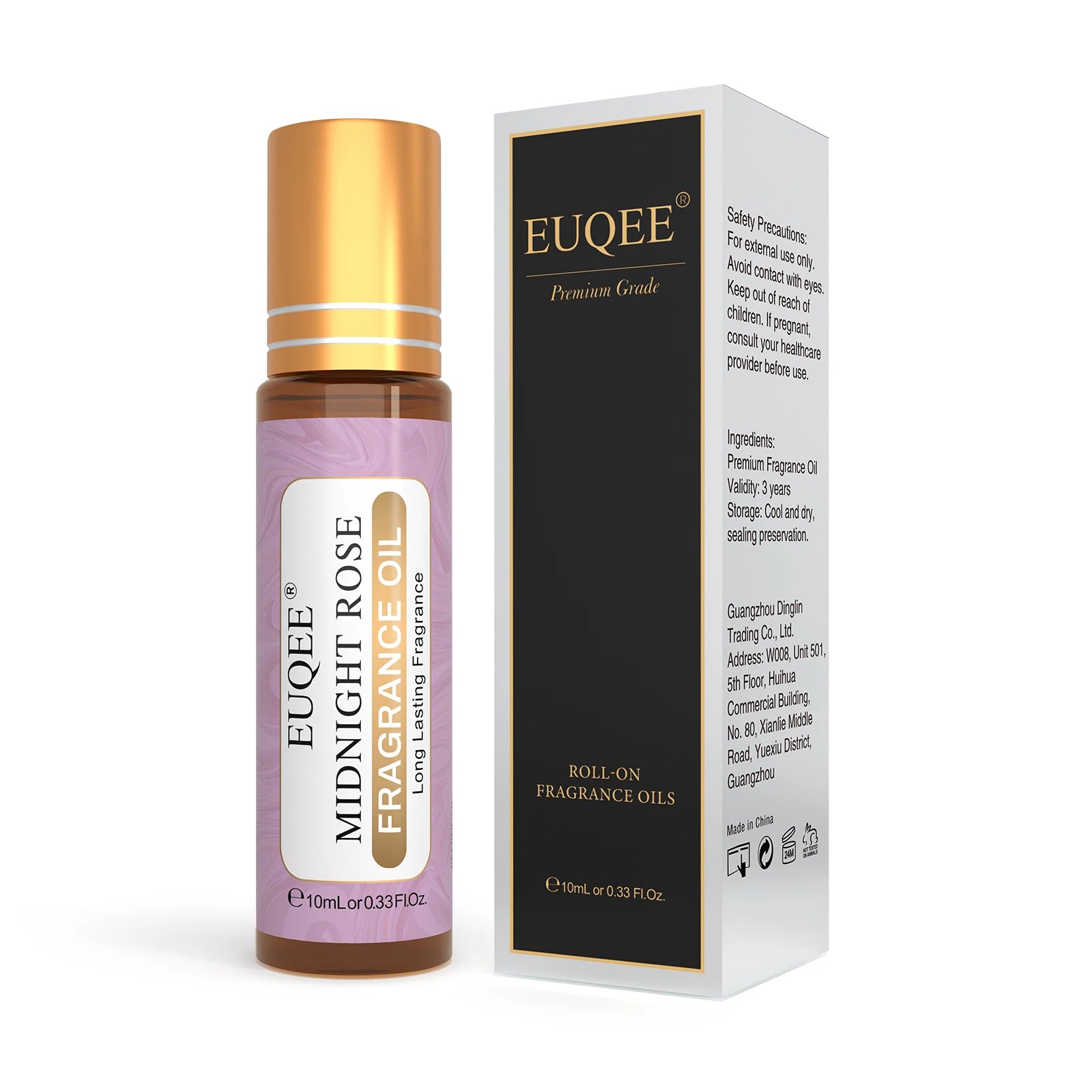 EUQEE 10ml Roll-On Fragrance Oil for Women - Portable Roller Perfume in Coconut Vanilla, Bubble Gum, Midnight Rose (Amber Glass)