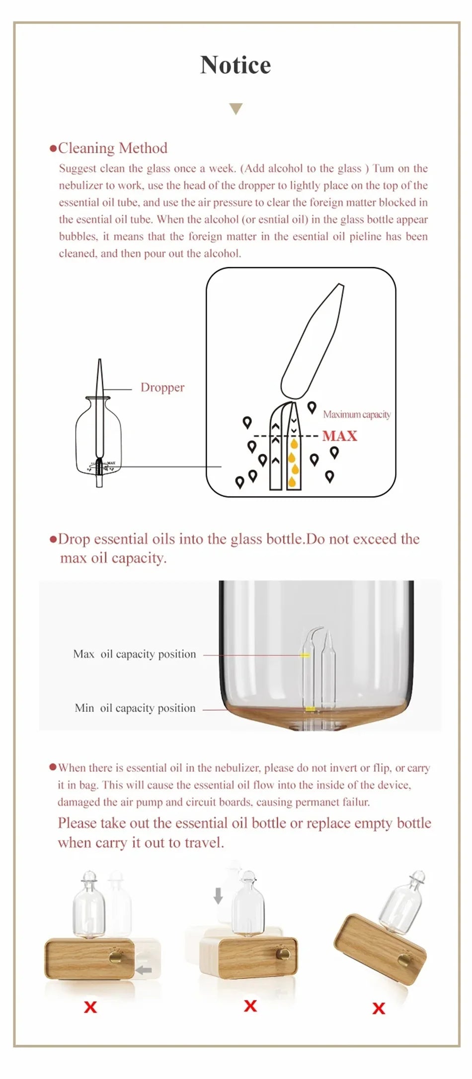Glass Essential Oil Diffuser with Wood Grain Base — 2600mAh Nebulizer Aromatherapy for Home & Office