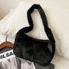 Faux Fur Hobo Shoulder Bag - Plush Underarm Clutch Handbag for Women, Winter Baguette Purse