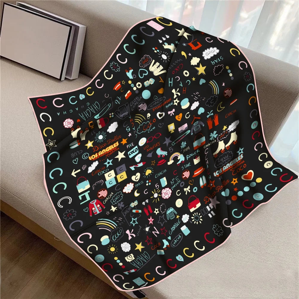 Twill Silk Square Scarf 90 x 90 cm (35.4 in) - Floral & Letter Print Women's Neck Kerchief Wrap