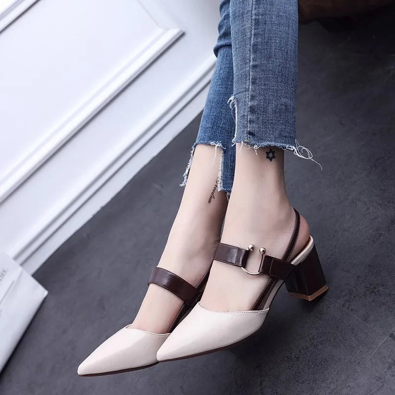 Gladiator Cutout Mary Jane Pumps Round Toe Mid Block Heel (3-5 cm) Strappy Hollow Heels for Women