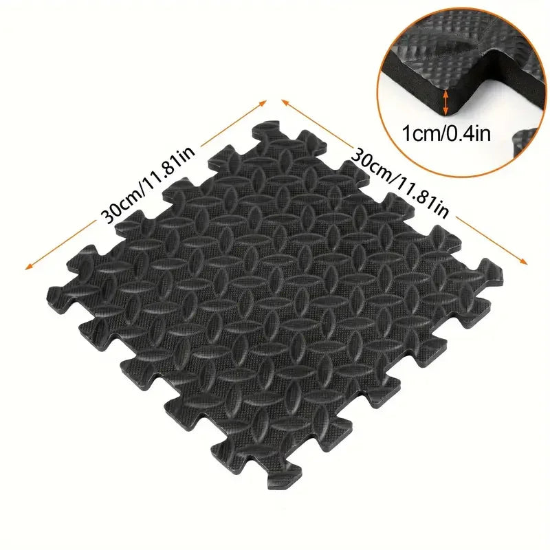 EVA Foam Interlocking Fitness Mat Tiles 18-Pack – 30 x 30 cm (11.8" x 11.8") Each, 10 mm (0.4") Thick Waterproof Non-Slip Exercise & Yoga Flooring with Edge Strips
