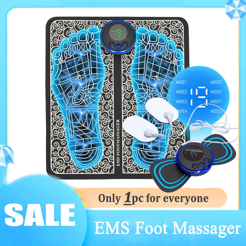 EMS TENS Foot Massager Mat – Foldable Electric Foot Pad, 19 Intensity Levels & 8 Modes for Muscle Stimulation