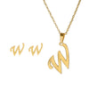 Stainless Steel Alphabet Initial Necklace & Stud Earrings Set – 26 Letter Personalized Jewelry Gift for Women