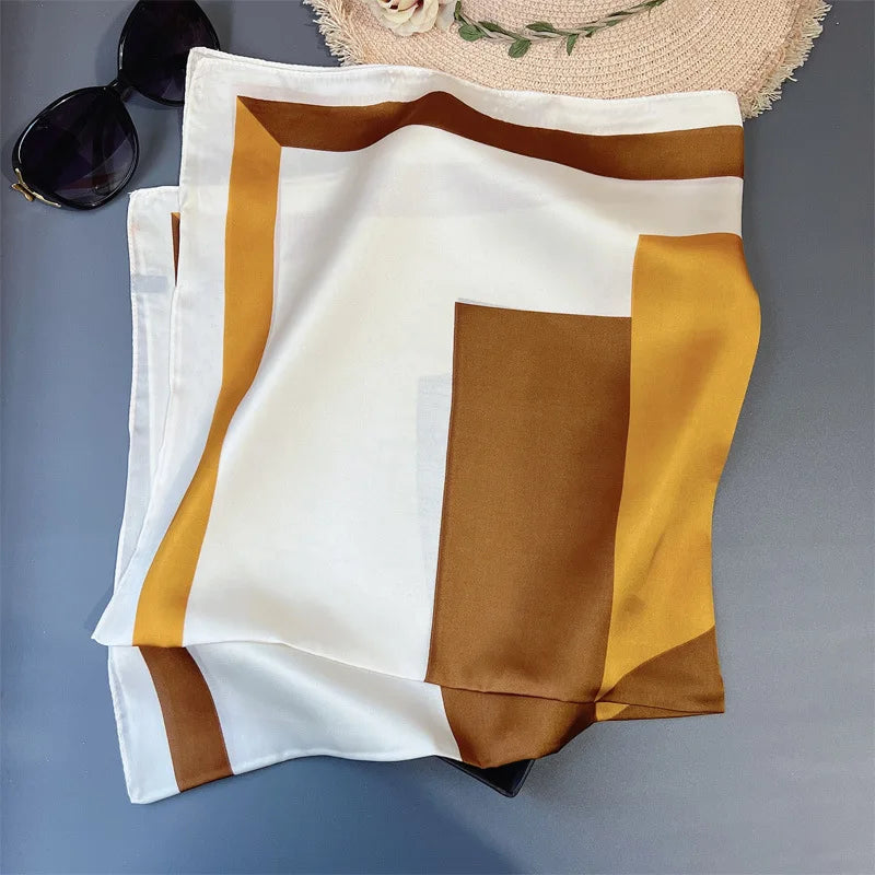 70 x 70 cm (27.6 x 27.6 in) Floral Satin-Look Polyester Square Scarf - Women's Headscarf, Hijab, Hair Band & Wrist Wrap