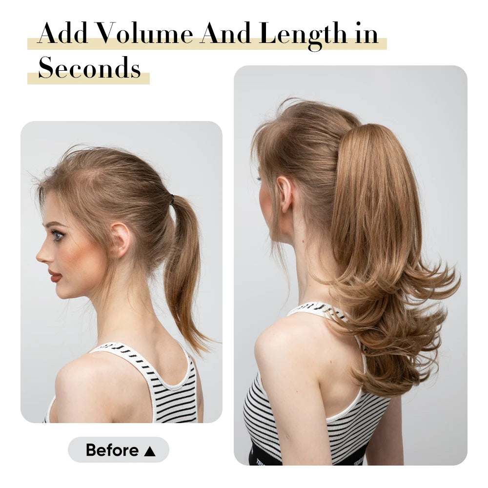 SARLA Clip-In Wavy Ponytail Extension 14 in (35 cm) - Synthetic High-Temp Fiber with Claw Clip & Elastic Band