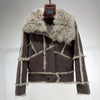 Women's Retro Short Faux Leather Fur Moto Biker Jacket with Zipper and Turn-Down Collar