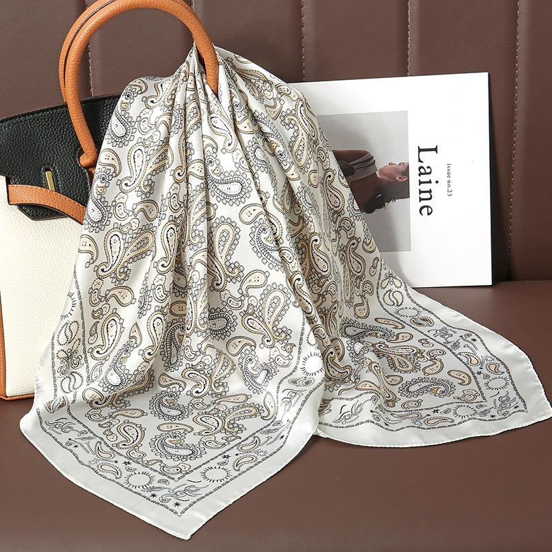 Luxury Satin Square Scarf 70 x 70 cm (27.6 x 27.6 in) – Silk-Feel Polyester Shawl Hijab Neckerchief Hair Ribbon Headband Bandana