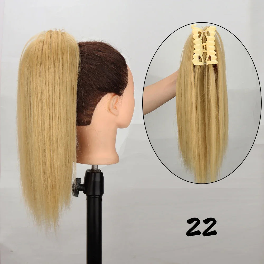Clip-In 16-Inch (40 cm) Straight Claw Clip Ponytail Hair Extension Heat-Resistant Synthetic Blonde/Brown