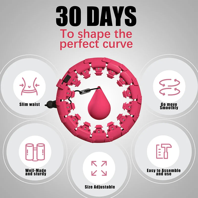 Adjustable 24-Section Smart Fitness Hula Hoop – Detachable Waist Massager with Silent Rollers for Slimming & Home Workout