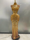 Luxury Mirror Rhinestone Hollowed-Out Floor-Length Evening Gown Turtleneck Sheath Prom Party Dress