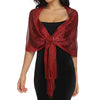 Metallic Scarf with Buckle - Shiny Bridal & Evening Shawl Wrap, Gold or Silver, 75 x 17.7 in (190 × 45 cm)