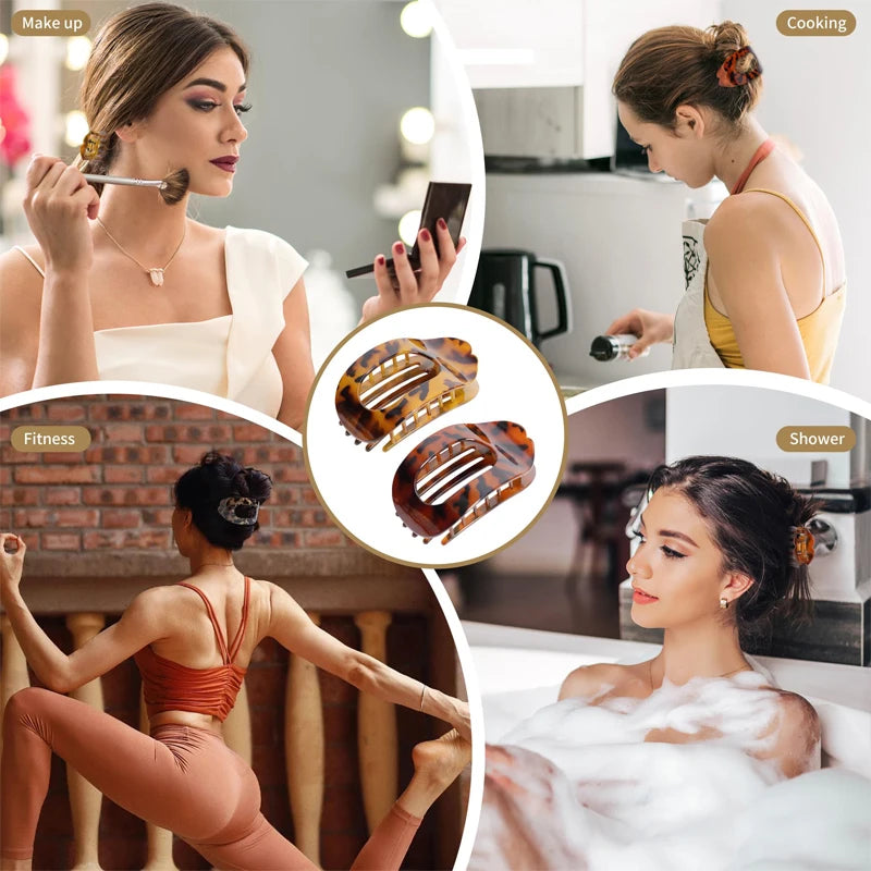 Leopard Oval Flat Hair Clips for Women — Large Round Flat Claw French Hair Clips, Trendy Hair Accessories