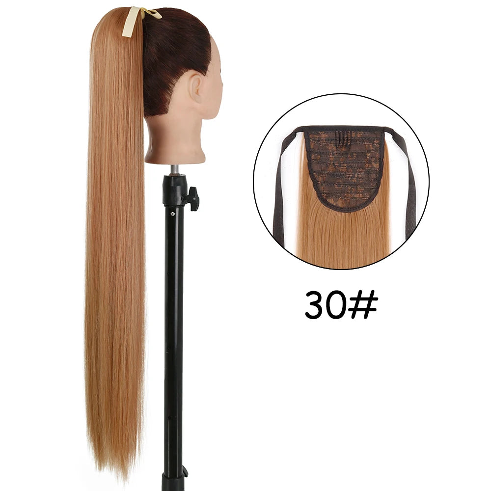 34-Inch (86 cm) Clip-In Synthetic Ponytail Hair Extension — Blonde Wrap-Around Long Straight Hairpiece