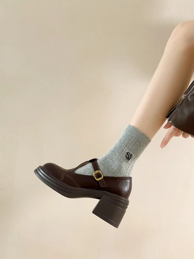 Women's T-Strap Mary Jane Pumps Chunky Square Heel 2–3 in (5–8 cm) Platform PU Round-Toe Buckle