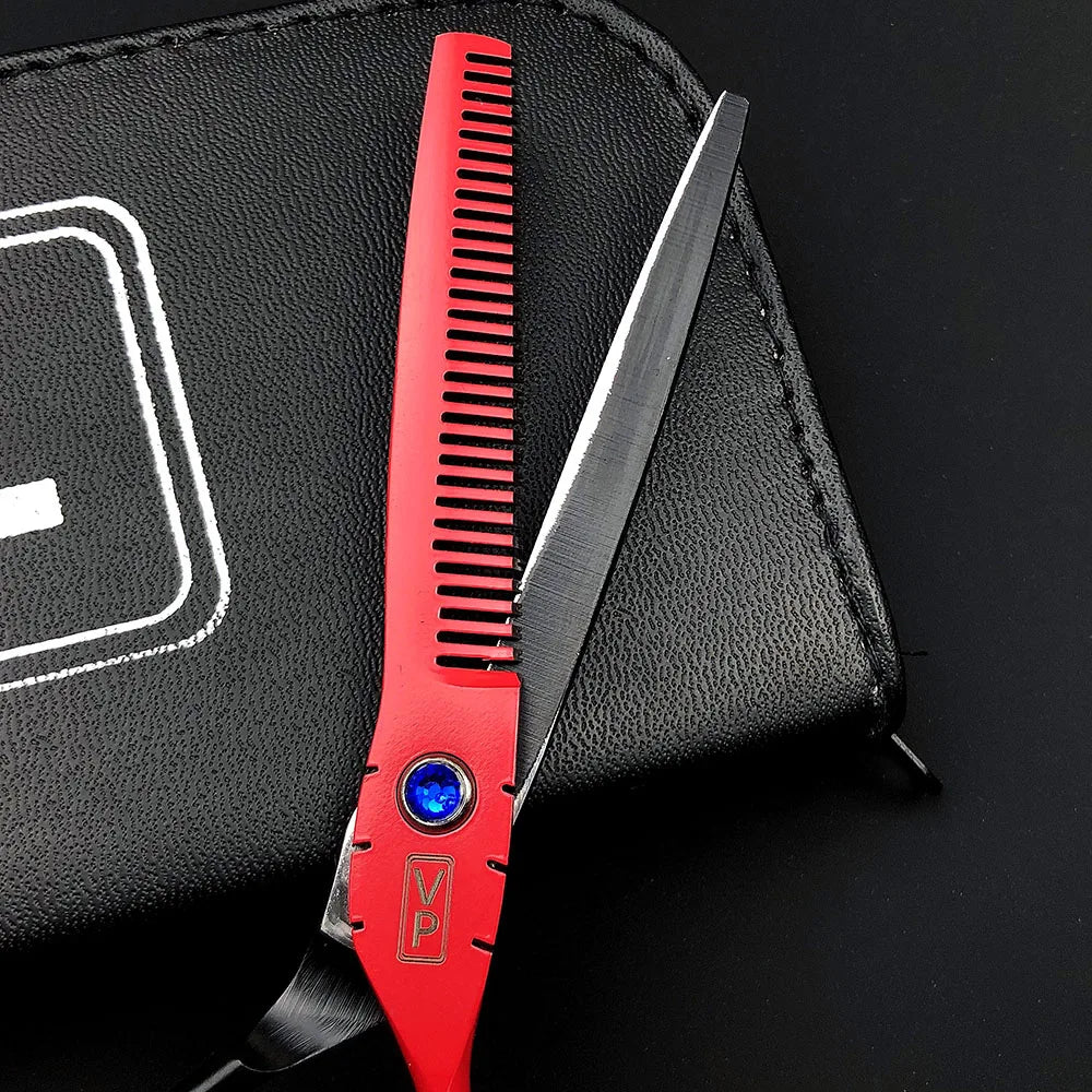 6.0 Inch (15.2 cm) Professional Japanese 440C Hairdressing Scissors Set – 28-Tooth Thinning Shears, Adjustable Ergonomic Salon Barber