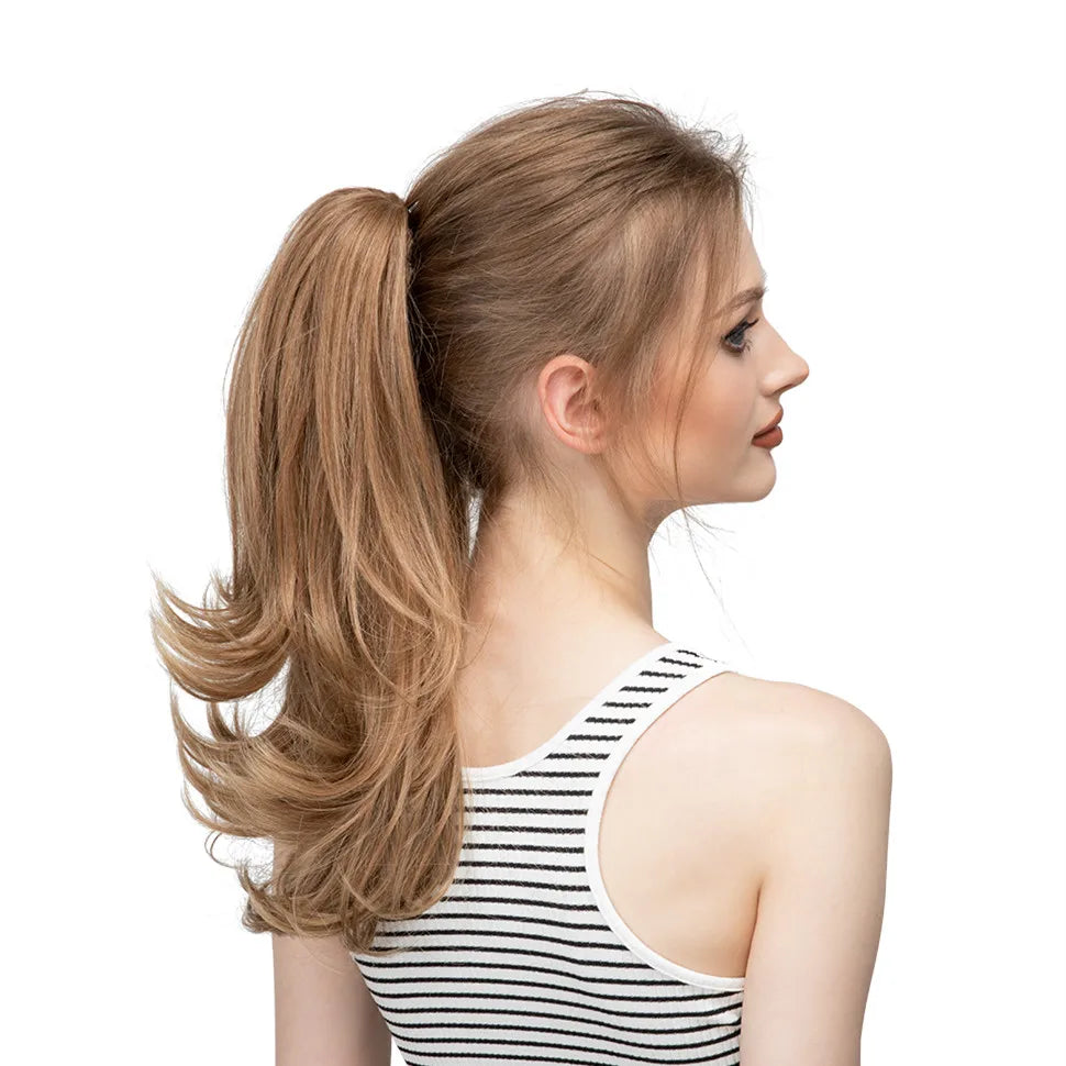 SARLA Clip-In Wavy Ponytail Extension 14 in (35 cm) - Synthetic High-Temp Fiber with Claw Clip & Elastic Band
