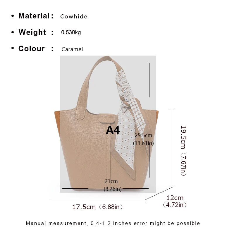 Aidrani Soft Cowhide Bucket Bag - Luxury Genuine Leather Handbag for Women