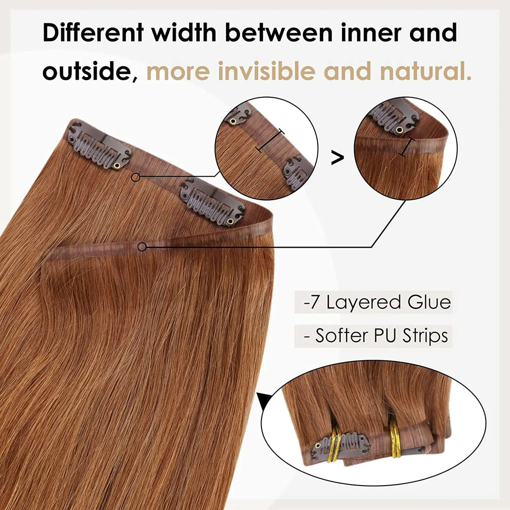 Full Shine Ombre Blonde Remy Clip-In Hair Extensions — 8-Piece Set, 16–22 in (40–56 cm) Seamless PU Weft
