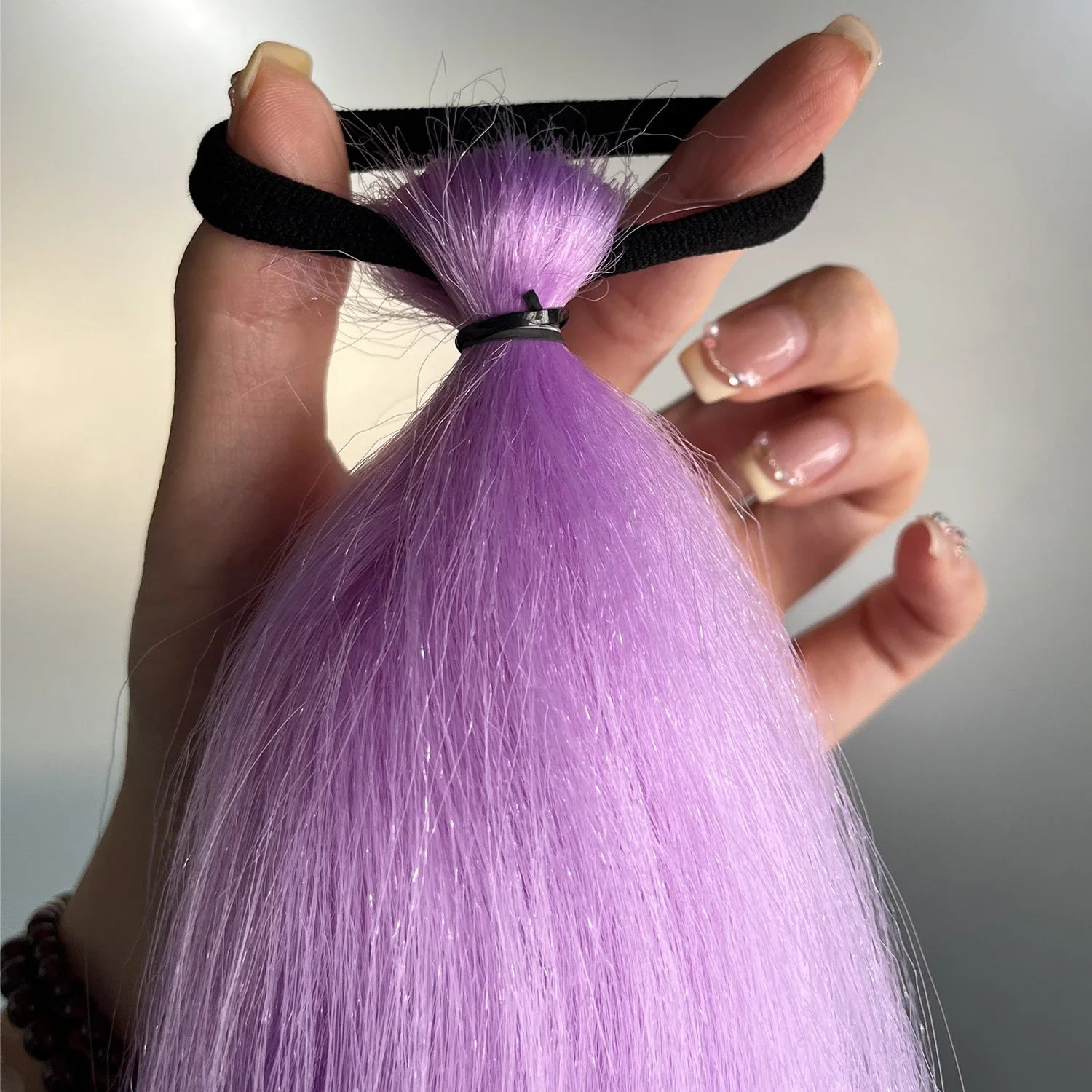 Purple Synthetic Ponytail Extension with Elastic Band – Long Straight Yaki Hairpiece for Braids & DIY Styles