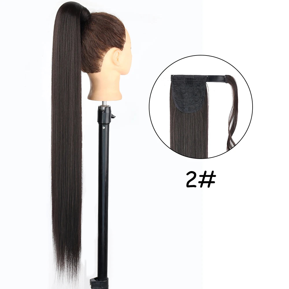 34-Inch (86 cm) Clip-In Synthetic Ponytail Hair Extension — Blonde Wrap-Around Long Straight Hairpiece