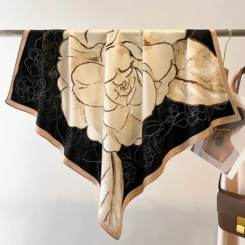 90 x 90 cm (35 x 35 in) Twill Silk-Feel Square Scarf – Women’s Luxury Tree Print Head Scarf, Shawl, Hijab, Bandana