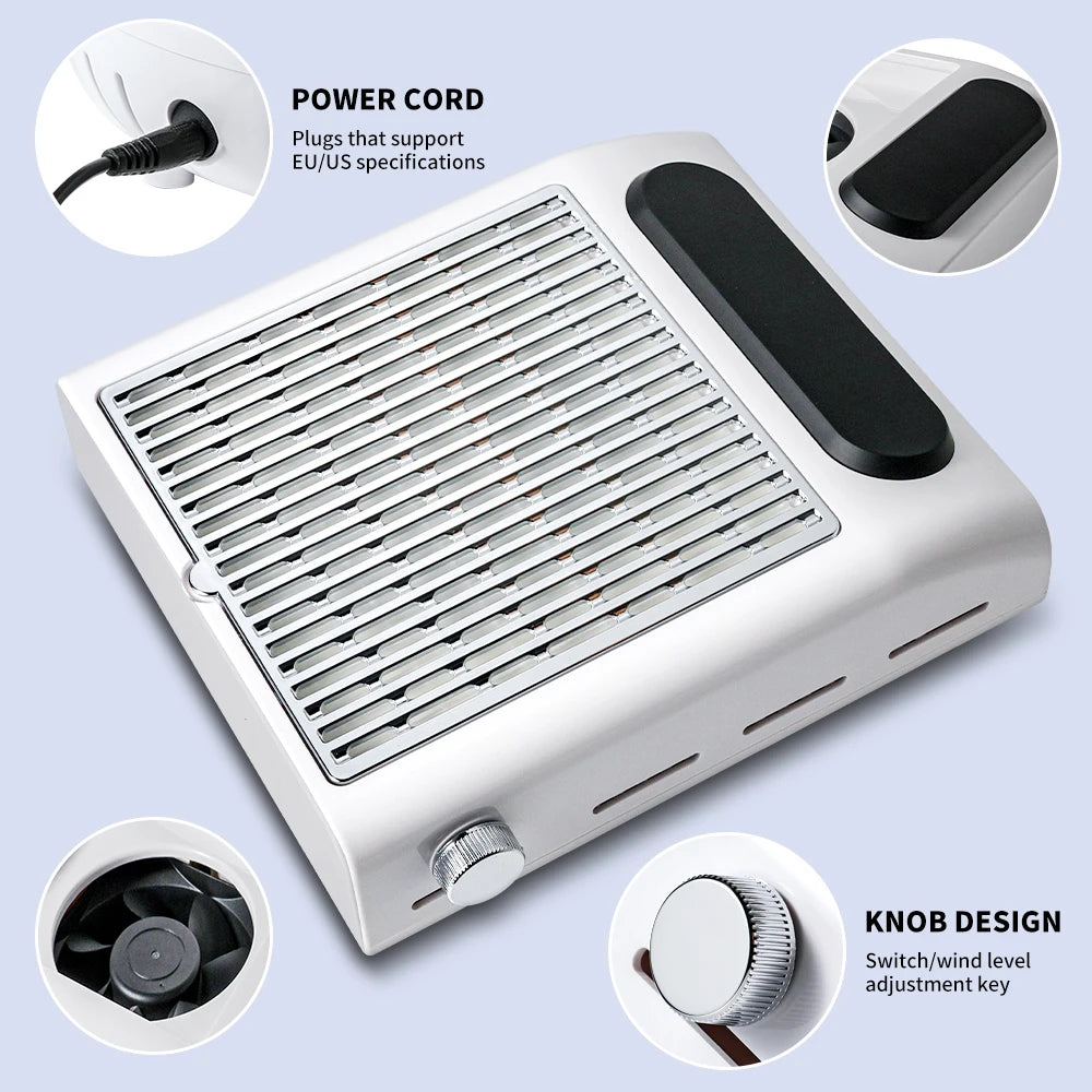 Portable Nail Dust Collector Vacuum for Manicure & Pedicure, Reusable Filter, 3-Speed