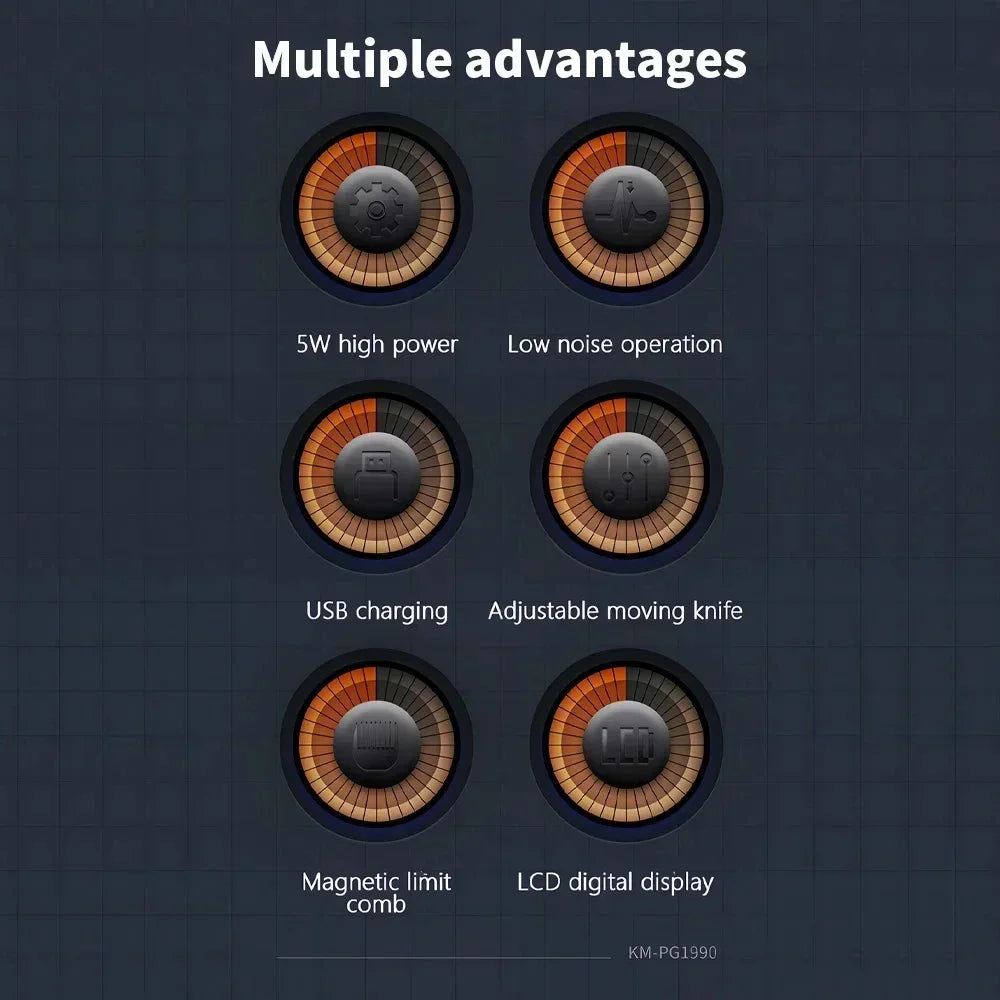 Kemei Rechargeable Cordless Hair Clipper, Professional Men's Trimmer with Limit Combs, 3-Hour Run Time